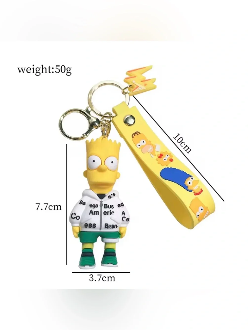 The Simpsons Bart Simpson Keychain with Yellow Wrist Strap Cute Cartoon Key Ring